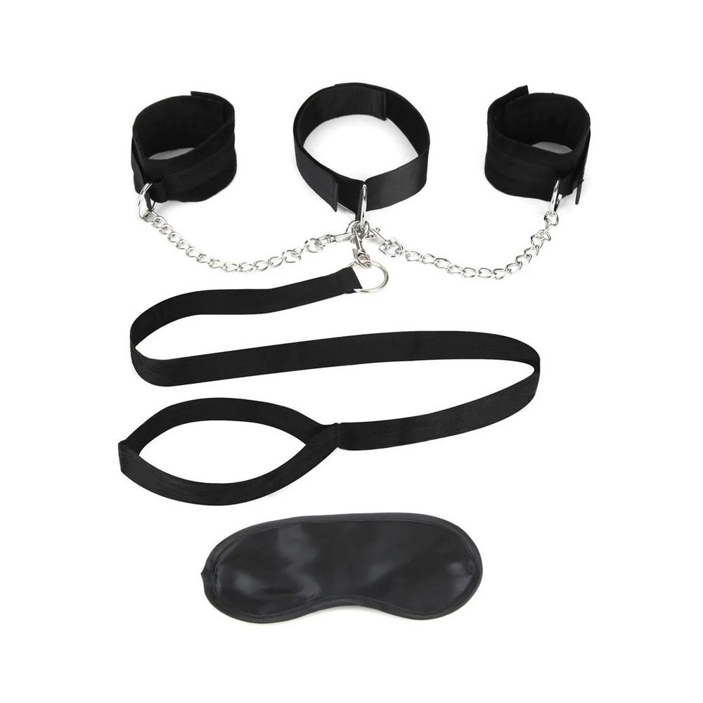 Lux Fetish Collar Cuffs & Leash Set With Removable Cuffs & Leash Black