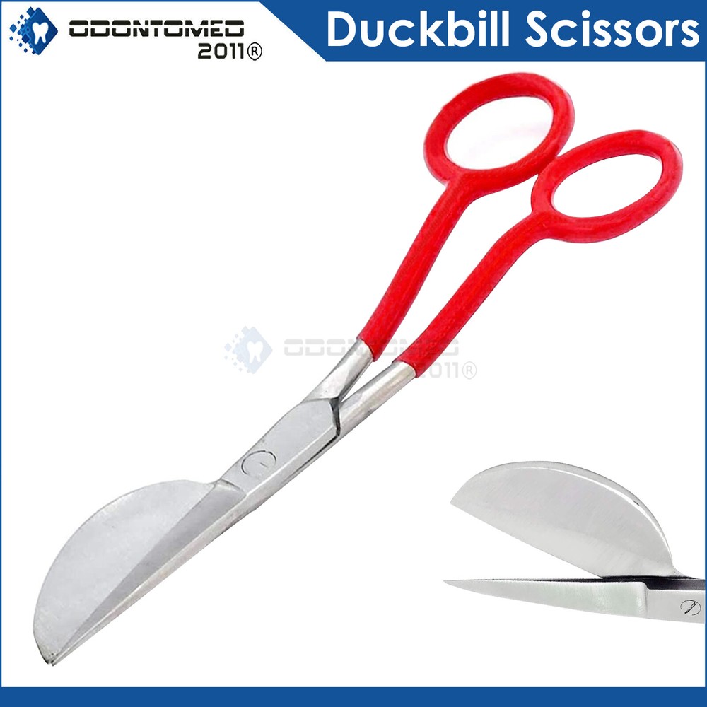 6'' Applique Duckbill Scissors Blade Double Bent Curved Offset Handle RED PVC