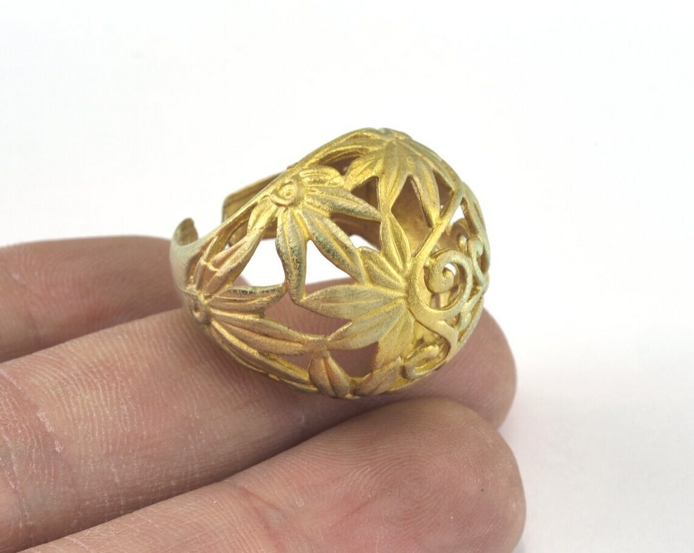 Leaf Butterfly Ring Adjustable Raw brass (18mm 7.5US inner size) 3004