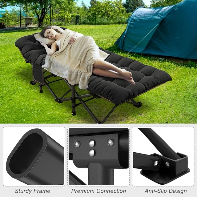 Adults Oversized Folding Camping Cot w/ 3.3in 2 Sided mat ,78" x 32" x 18"