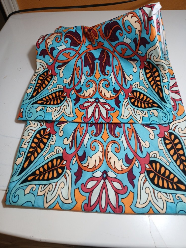 2- Turquoise & Multi Paisley Decorative Pillow Covers Zip 11" x 11" Boho