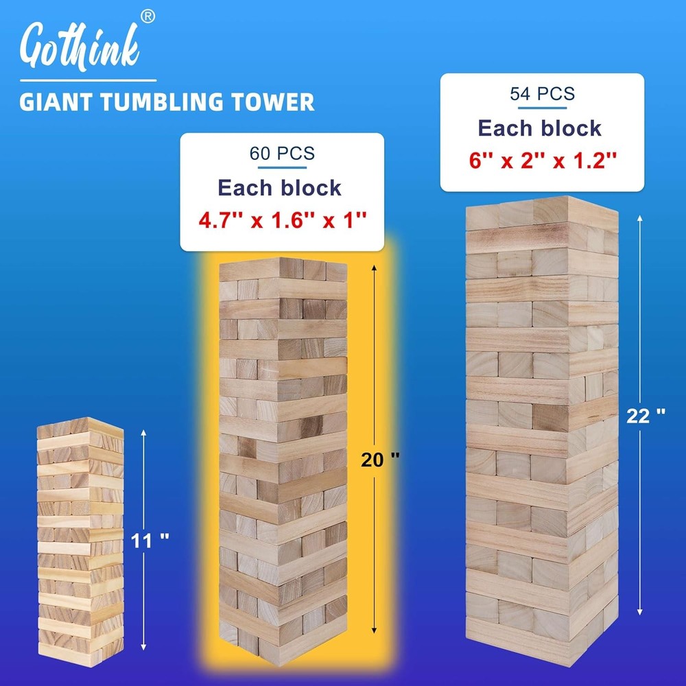 GOTHINK Giant Tumble Tower Game, Large Tumbling Stack to Over 3.2FT