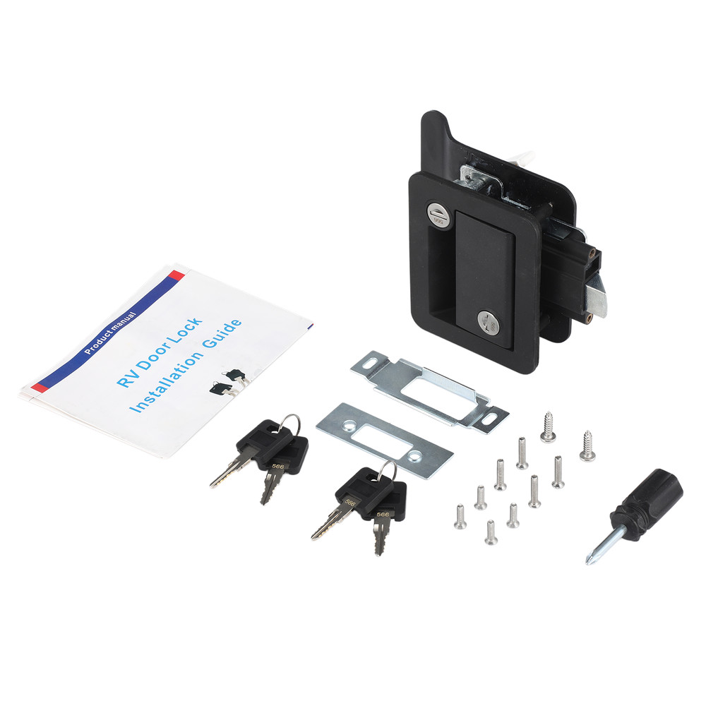 Black RV Paddle Entry Door Lock Latch Handle Knob Deadbolt Camper Trailer 4Keys