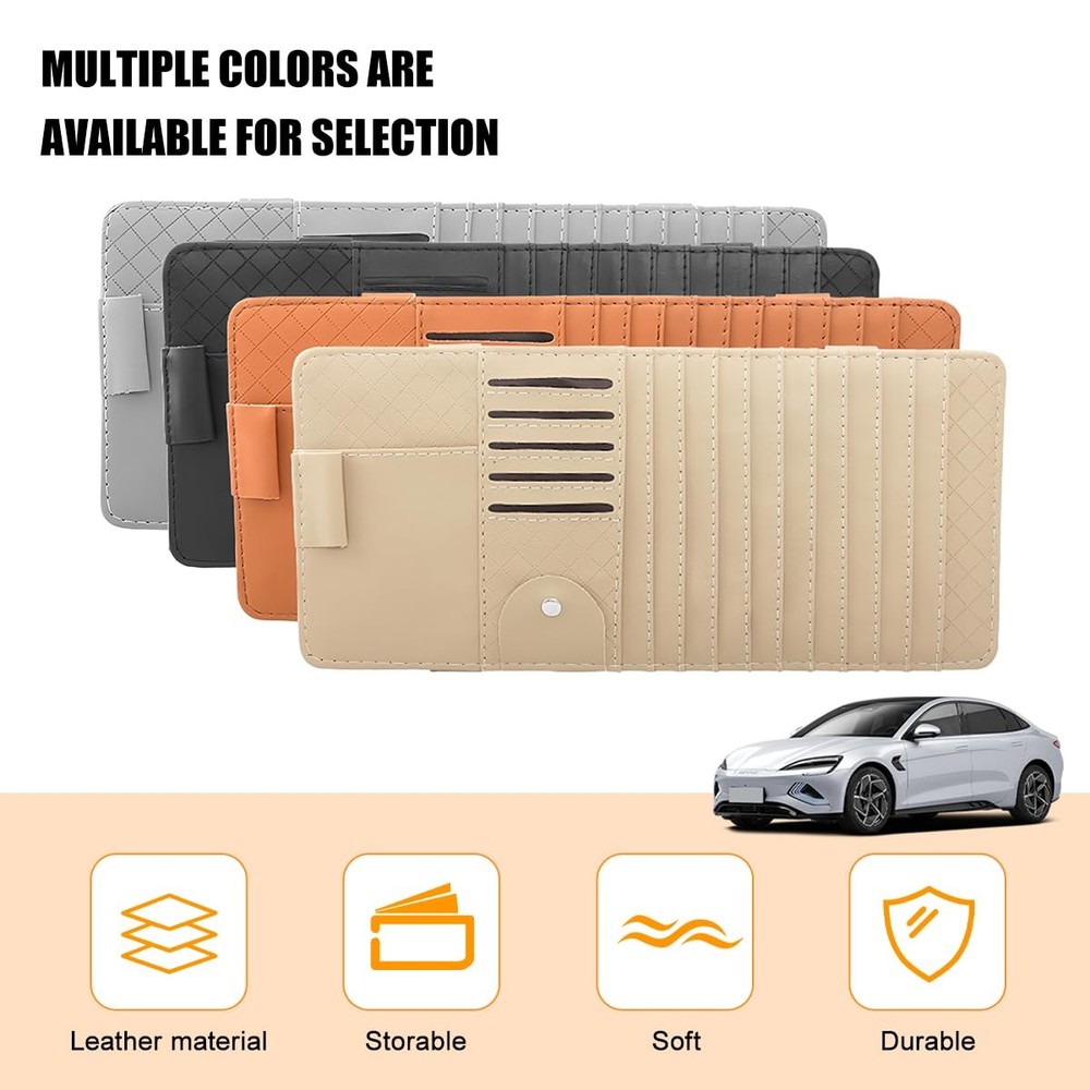 Zpana Car Sun Visor CD Case Holder, Multi-Function Vehicle DVD Eyeglass Beige