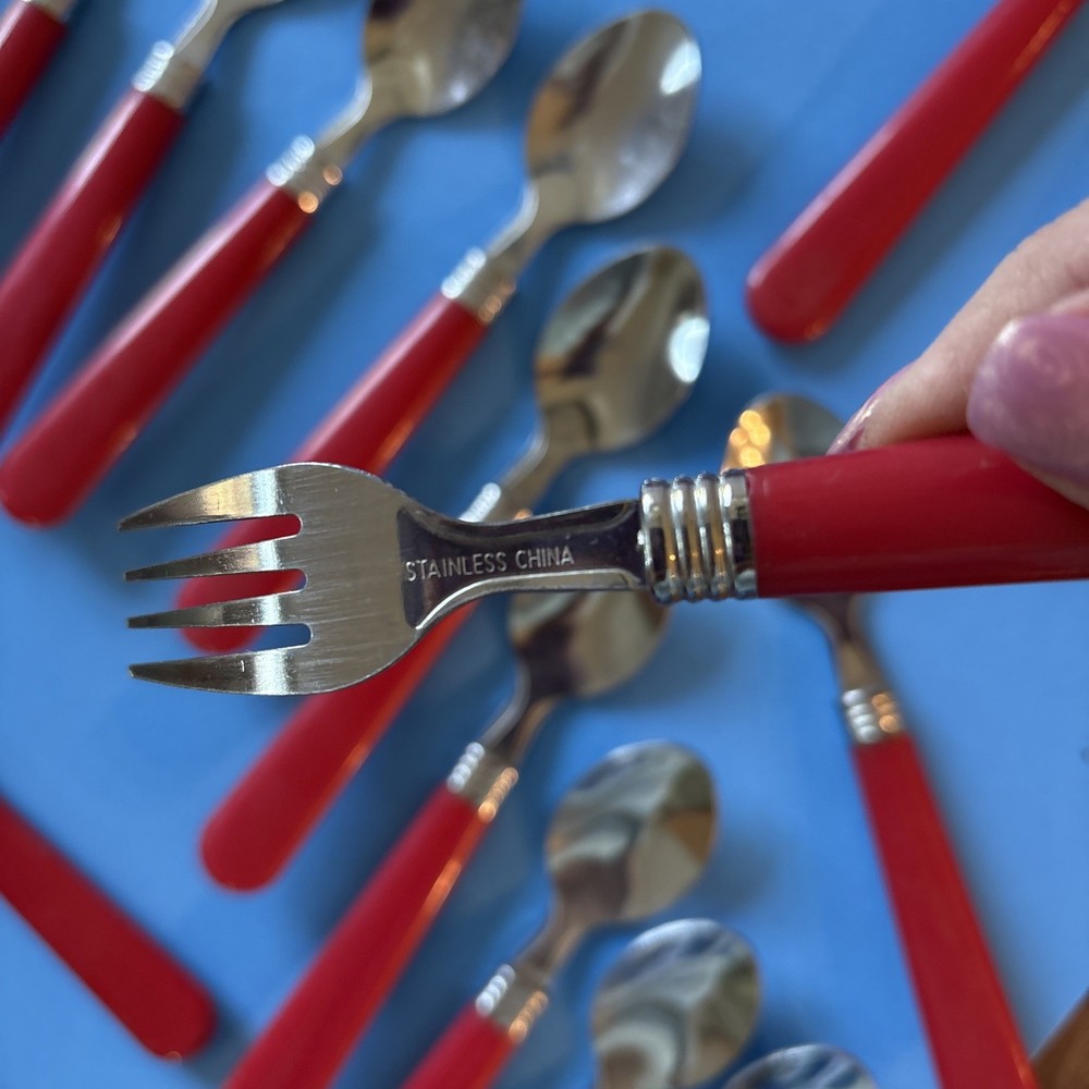 Red Handled Stainless Steel Camping Flatware