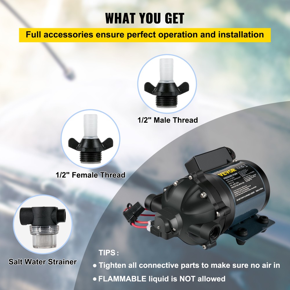VEVOR Washdown Deck Pump Kit Water Pump 12V 7 GPM 60 PSI 10 FT Self Priming Head