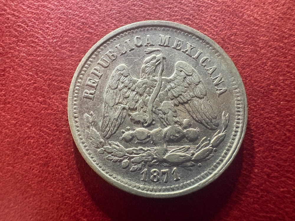 1871 Mo M 25 Centavos Mexico Silver Cap & Rays XF Better Date