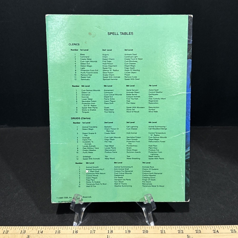 1985 TSR Advanced Dungeons & Dragons 9146 - Player's Reference Screen