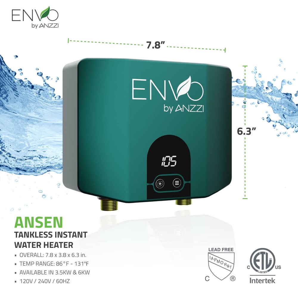 Envo Electric Tankless Water Heater 6 kW at 240 Volts, Small Enough to Instal...