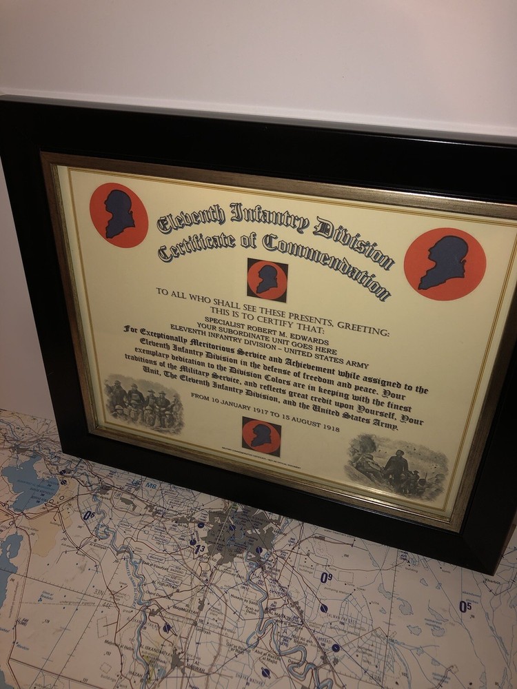 11TH INFANTRY DIVISION - WWI / COMMEMORATIVE - CERTIFICATE OF COMMENDATION