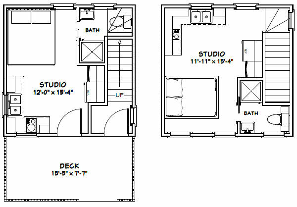 16x16 Tiny Duplex -- 441 sq ft -- PDF Floor Plan -- Model 23C