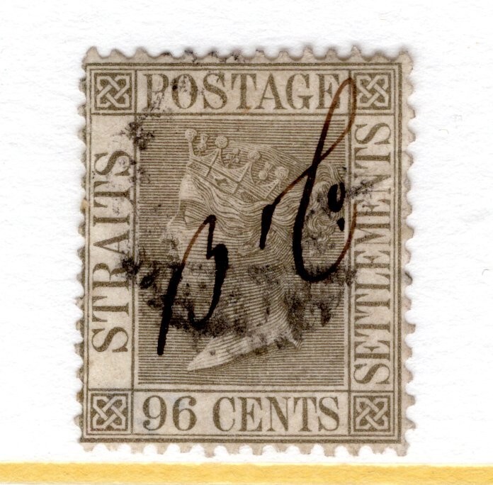 Malaya Straits 1867 sg 19 96c grey FU cat 60