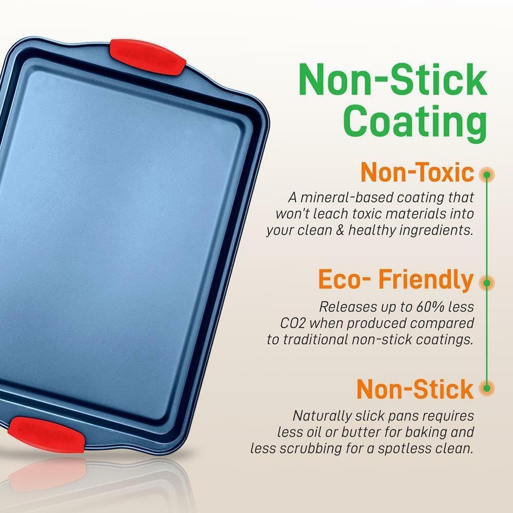 NutriChef 3 Pcs. Kitchen Oven Baking Pans - Deluxe Nonstick Blue Coating Inside