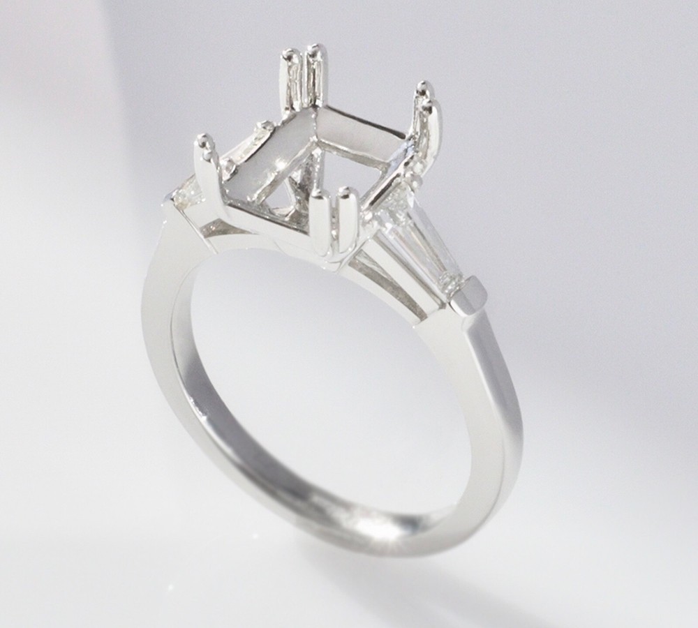 Emerald Baguette Diamond Engagement Ring Setting - Platinum | VS | Double Prong