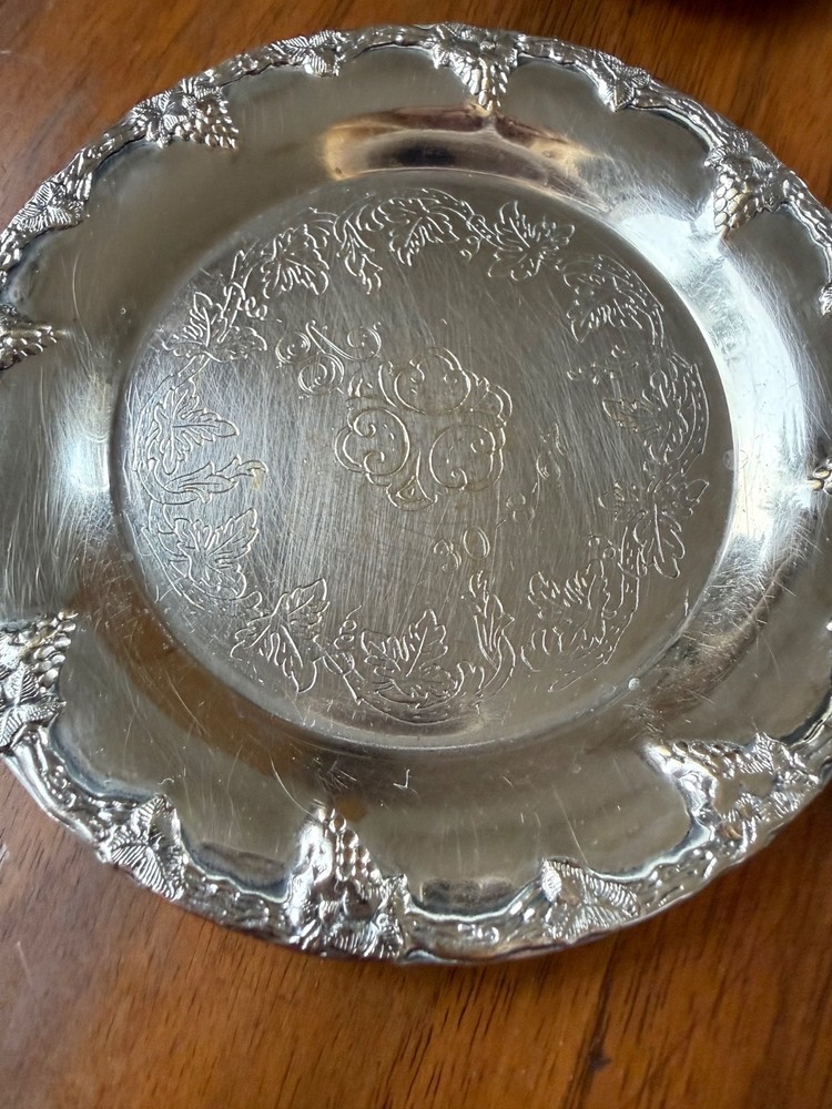 2 SILVER PLATED COASTERs-VINTAGE SMALL PLATES