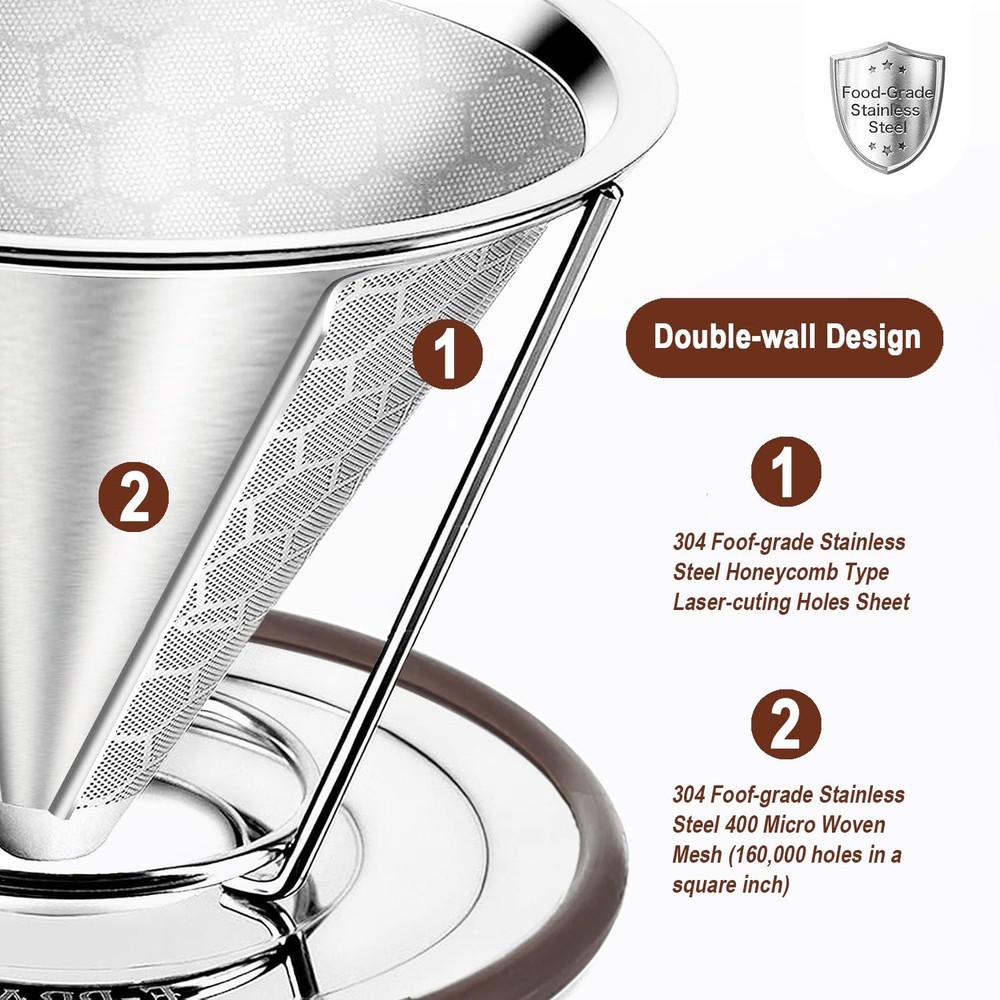 Pour Over Coffee Dripper, Stainless Steel Filter, Average,