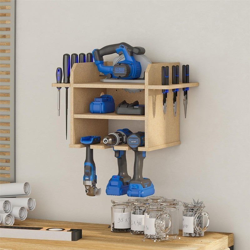 Wall-Mounted Tool Storage Organizer Drills Hammers Cords Saws & Bits Dock New