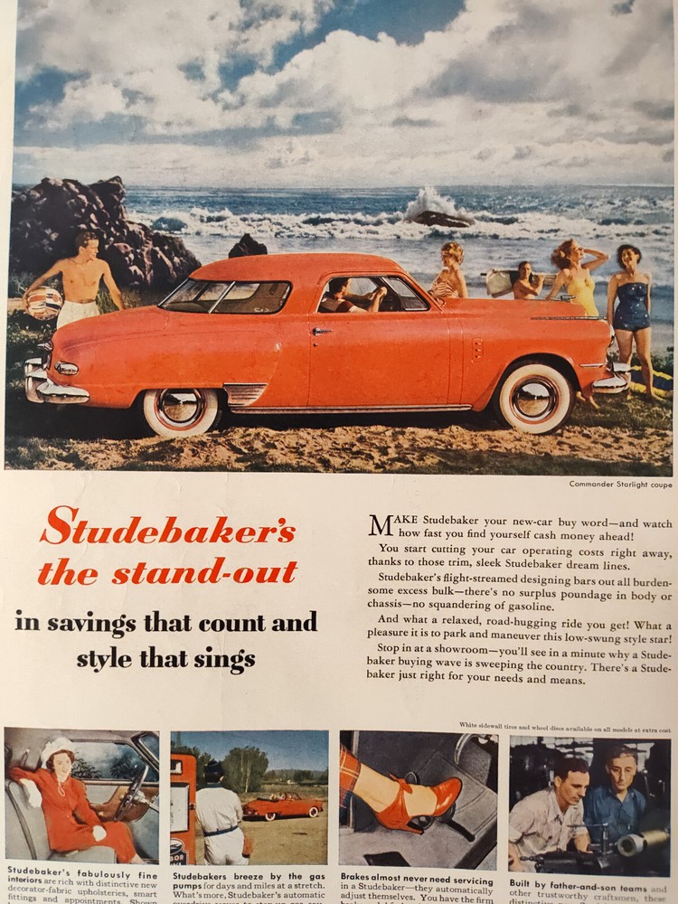 1949 Original Esquire Art Ad STUDEBAKER Commander Coupe Front Cover (only)