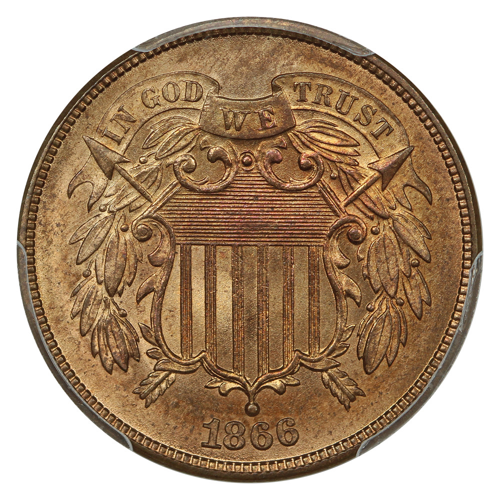 1866 2C PCGS MS66RD ex: D.L. Hansen - Two Cent - Only Five Finer