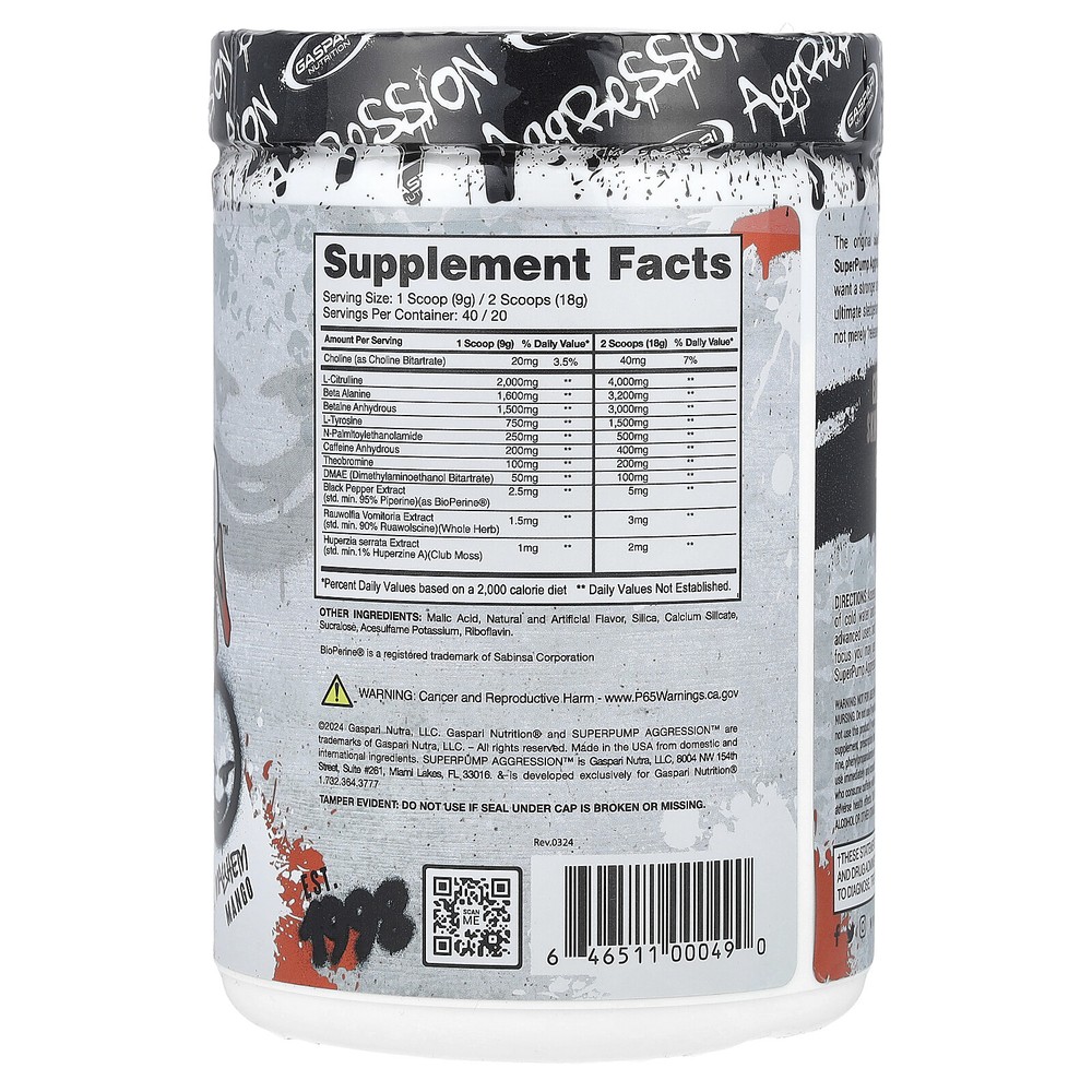 SuperPump Aggression™ Pre- Workout, Mayhem Mango, 360 g