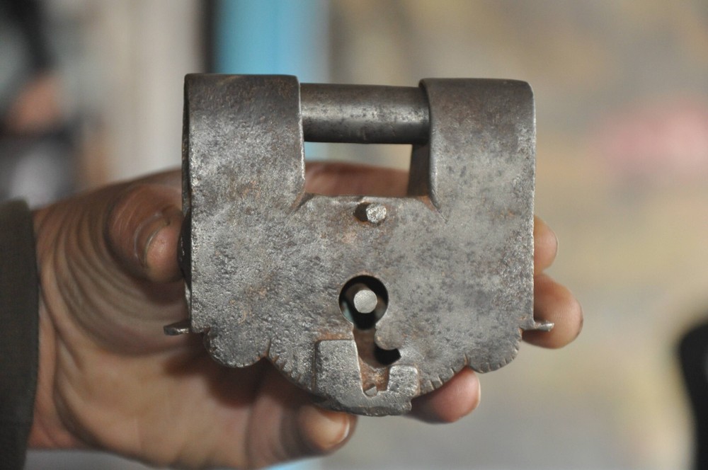 Vintage Iron Unique Typical Shape Handcrafted Solid Heavy Padlock