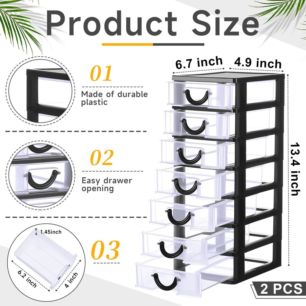2 Pcs Plastic Drawers Organizer Mini Organizer Box Stackable Plastic Drawer S...