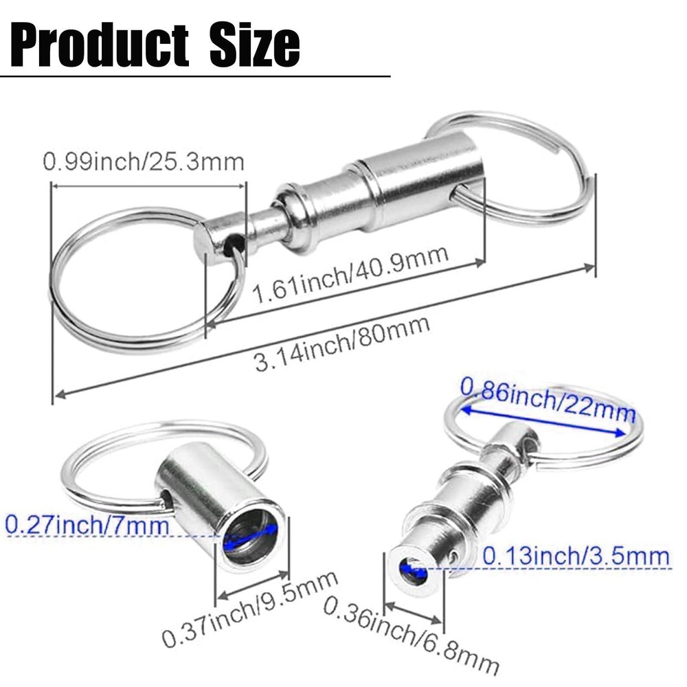 4 Pcs Quick Release Keychain-detachable Pull Apart Keychain(silver) Detachable