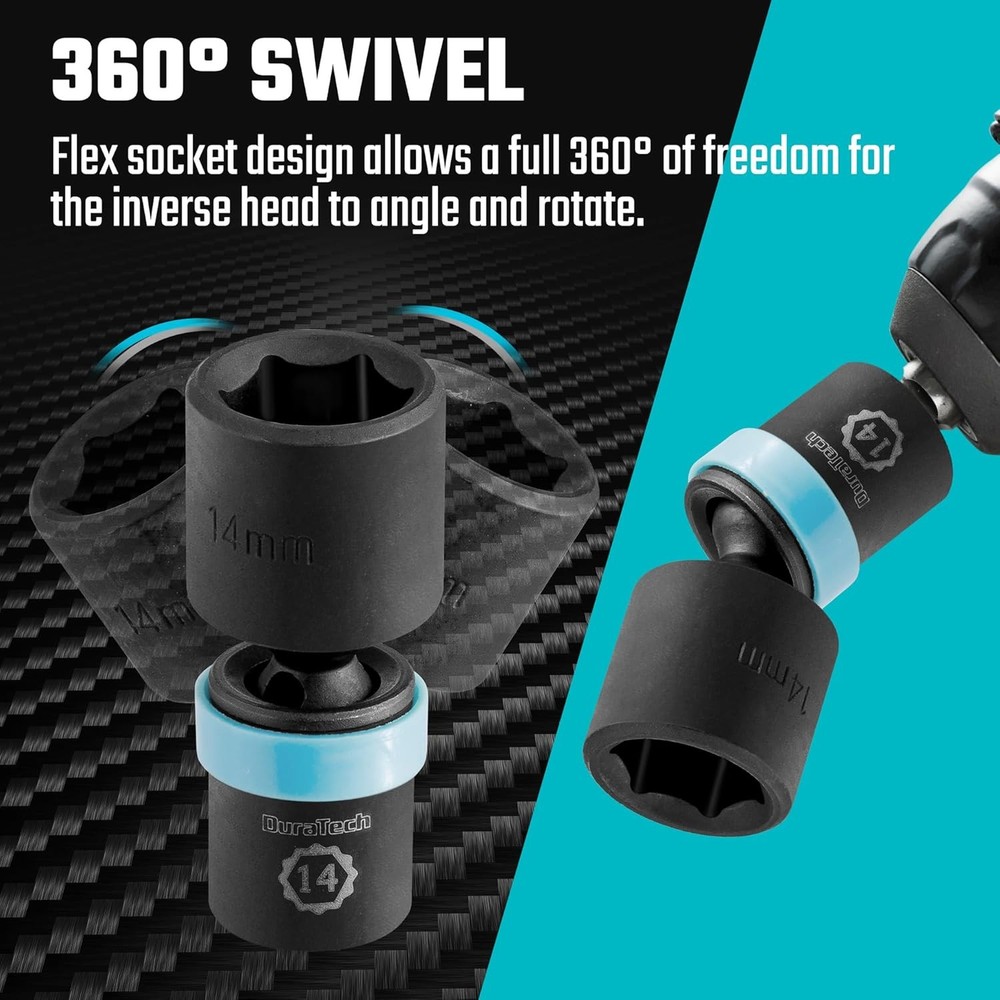 DURATECH 1/4" Drive Impact Universal Joint Socket Set, Swivel Socket Set