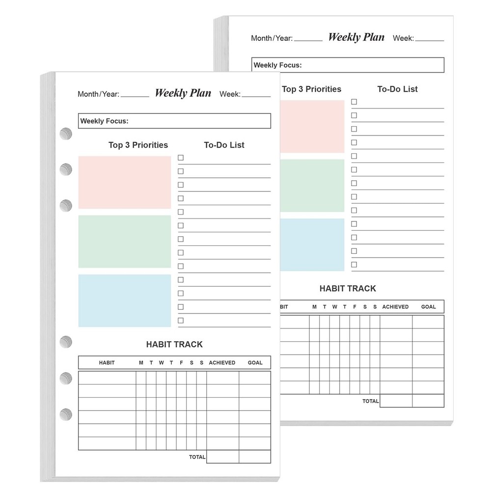 (2-Pack) A6 Weekly Planner Refills for Filofax Personal 2-Pack, White