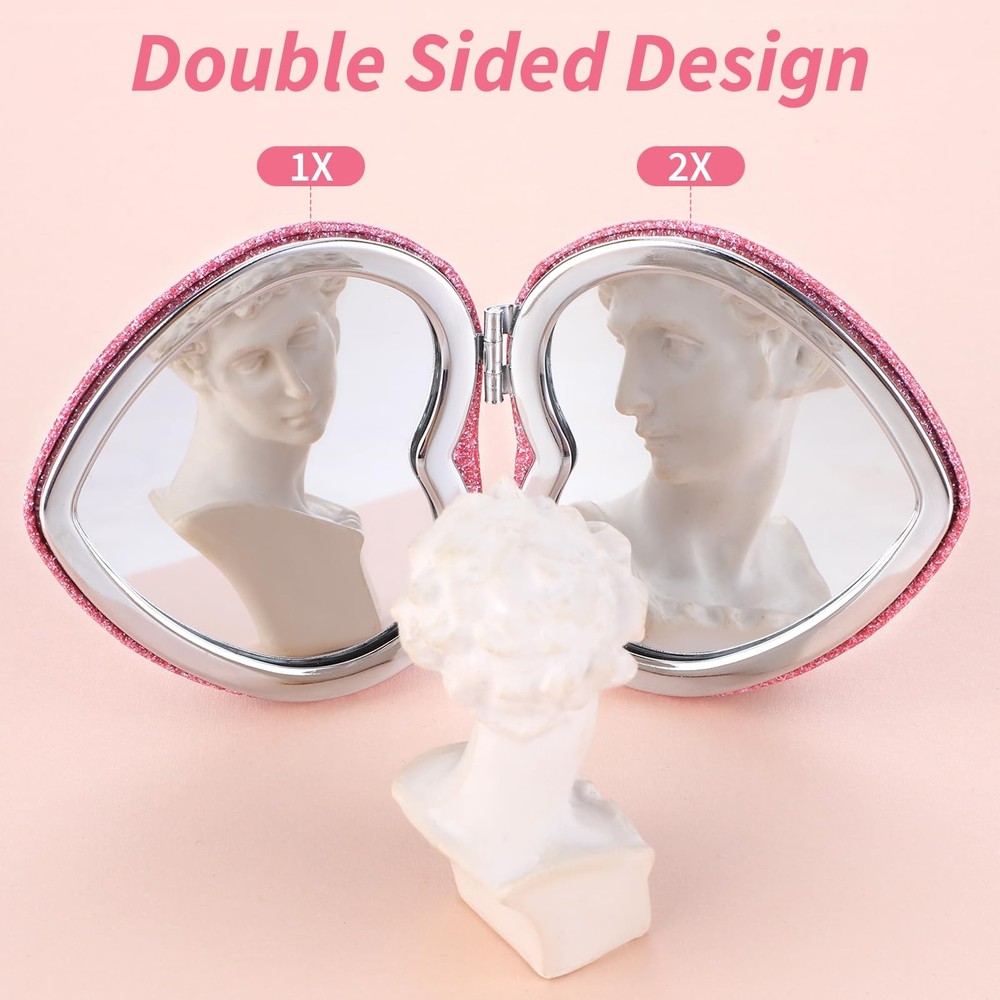 Heart Shaped Folding Compact Mirror Double Sided Magnifying Travel Makeup Mirror