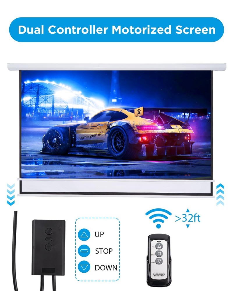 Projector Screen Pull Down 120 Inch Automatic Projector Screen with Remote Co...