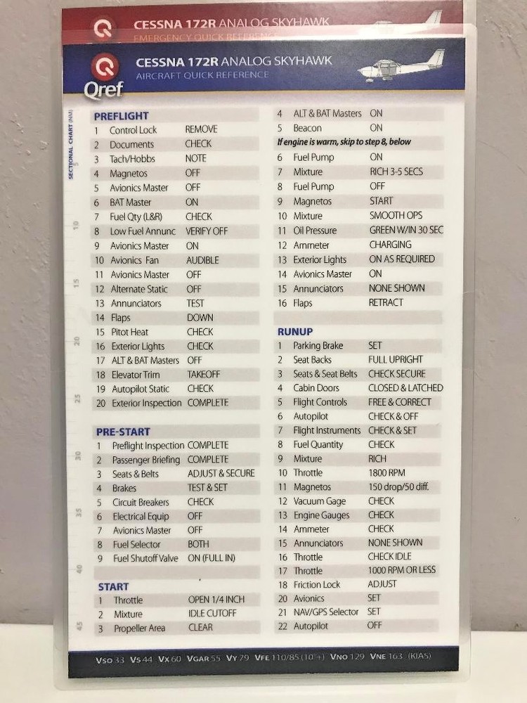 CESSNA 172R ANALOG SKYHAWK QUICK REFERENCE CHECKLISTS by QREF p/n CE-172R-2
