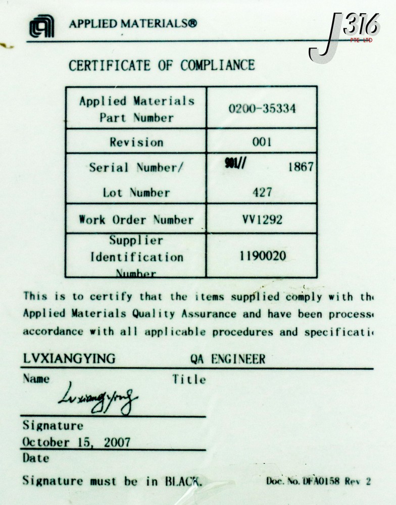 22210 APPLIED MATERIALS WINDOW, VIEW, POLY DPS (NEW) 0200-35334