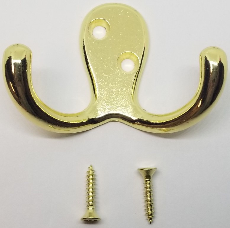 POLISHED BRASS Double Hook coat hat jacket wall vintage rustic octopus aluminum