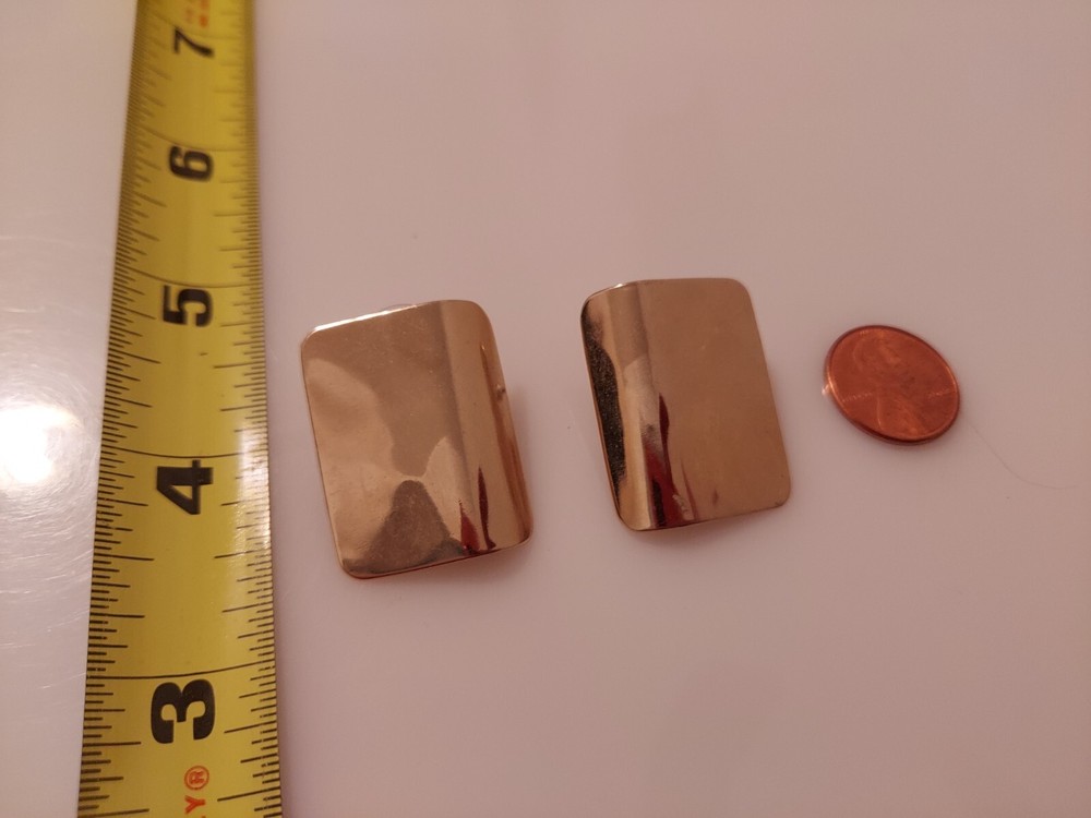 hammered metal goldtone rectangular post earrings 1 1/8" x 7/8" hand polished
