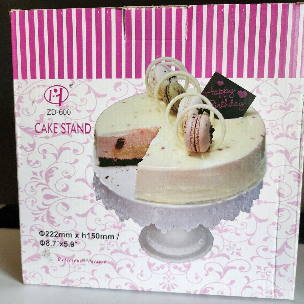 White Plastic Pedestal Cake Stand with Decorative Edges