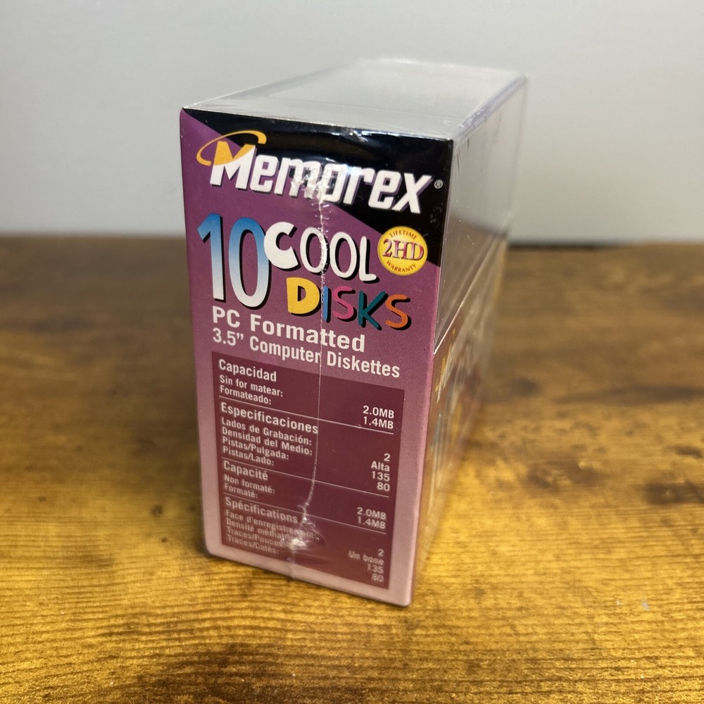 Memorex PC Formatted 3.5" Computer Diskettes 10 Cool Disks - Factory Sealed