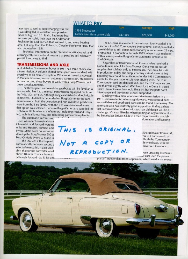 1951 Studebaker Commander Magazine Article (FREE SHIPPING)