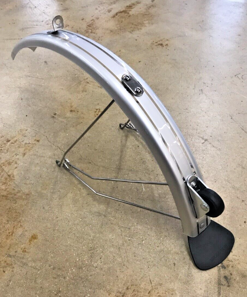 Brompton L version SILVER Rear fender Mudguard with struts, flap and roller