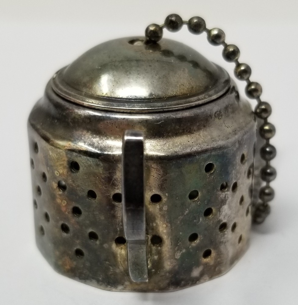 Vintage Style Tea Strainer Infuser Teapot Shape w/ Chain