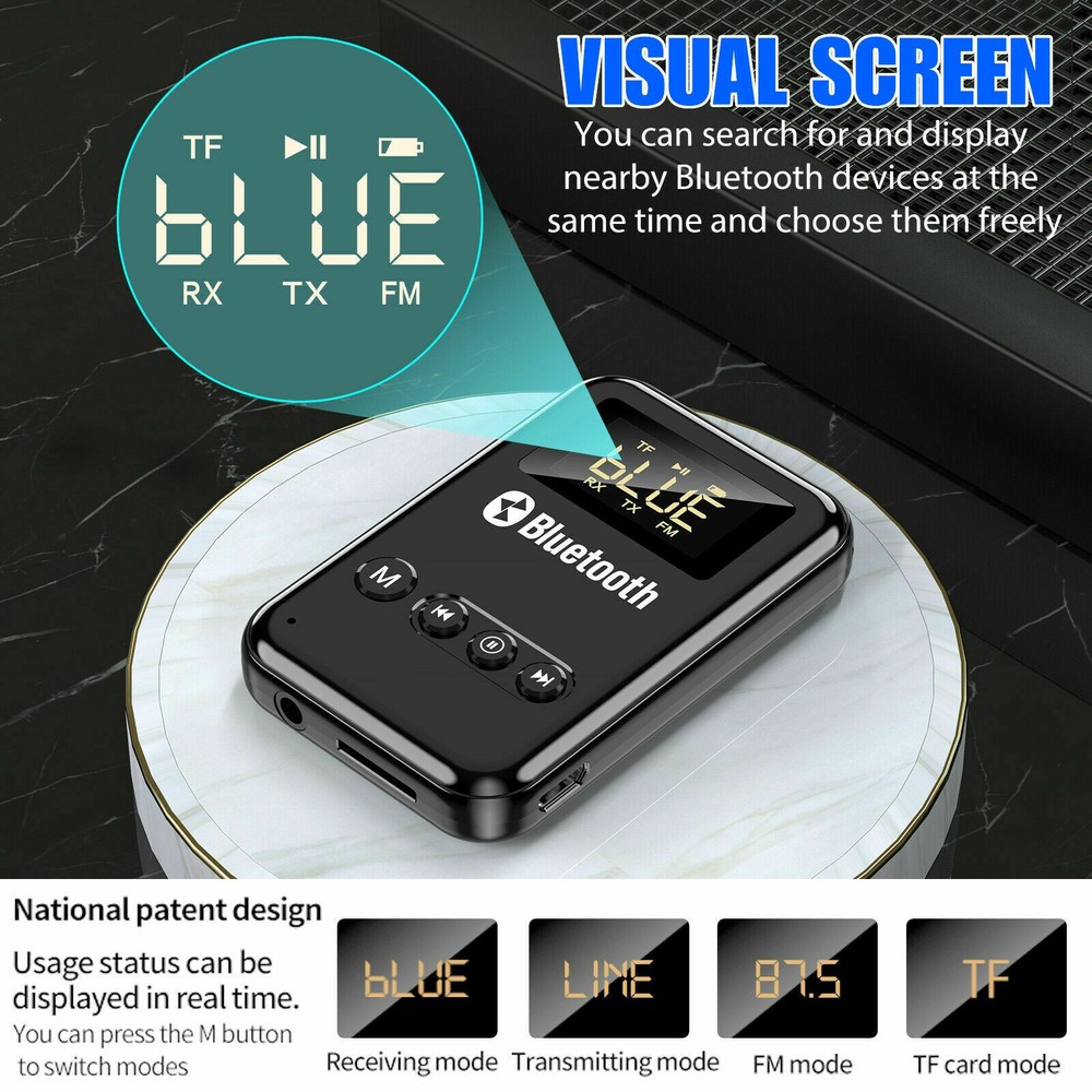 Bluetooth 5.0 Transmitter Receiver 2 in 1 Wireless Audio Adapter TF Card Reader