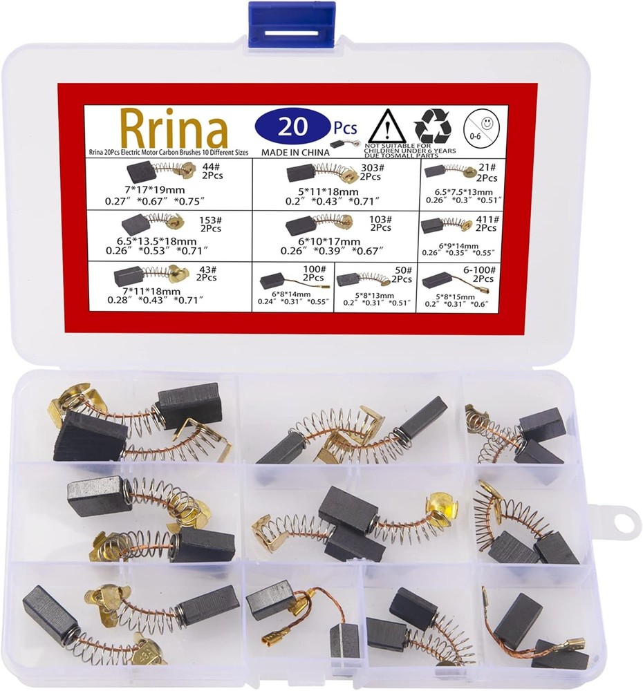 20Pcs Electric Motor Carbon Brushes 10 Different Sizes for Replacement...