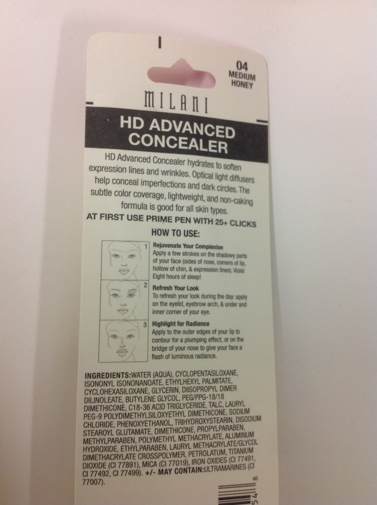 Milani HD Advanced Concealer Eye and Face MEDIUM HONEY #04 NEW.