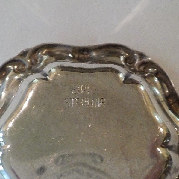 BIRKS ANTIQUE CHASED STERLING SILVER NUT DISH, SCROLL DESIGN, 20 grams