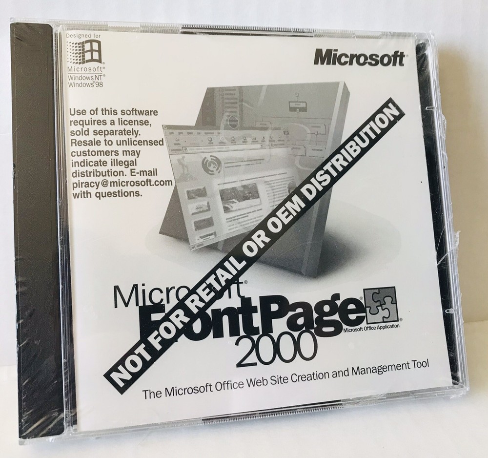 Microsoft Frontpage 2000 CD-ROM w/ Product Key New Sealed