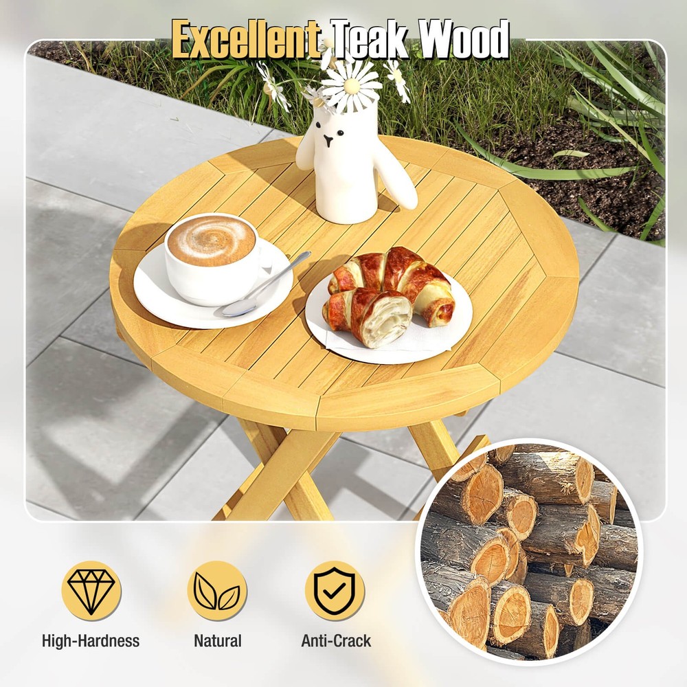 Patio Folding Side Table w/ X-shaped Legs & Slatted Tabletop for Backyard
