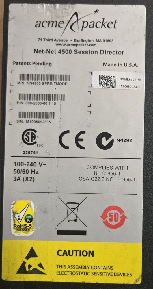 Oracle Acme Packet 4500 SBC / Session Border Controller – Missing Faceplate, 1U