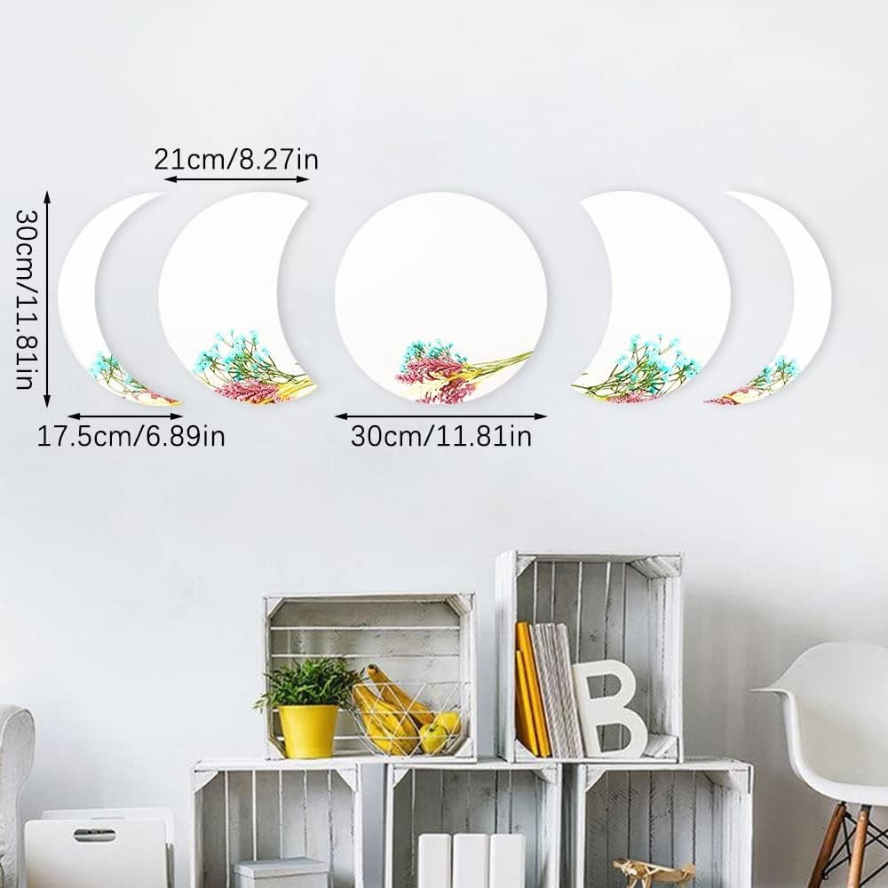 5pieces Moon Phase Mirror Set Wall Decor, Unbreakable Acrylic Self-Adhesive B...