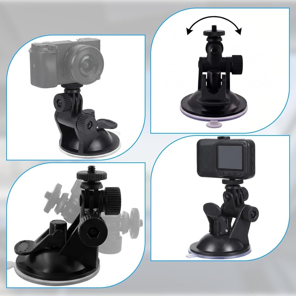 2 Pack Dash Cam Suction Cup Mount with 1/4 Screw Thread Windshield Camera Holder