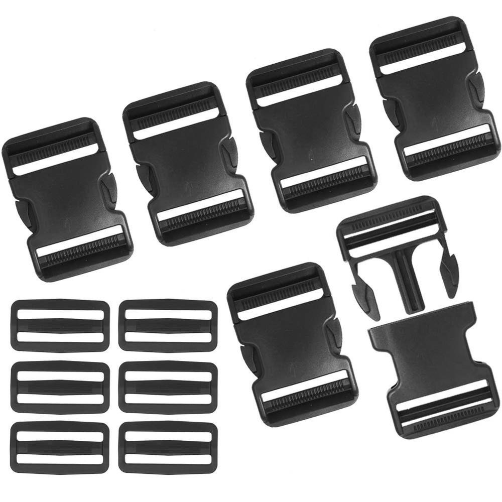 6 Pack 2 Inch Flat Dual Adjustable Plastic Side Release 2inch, Black